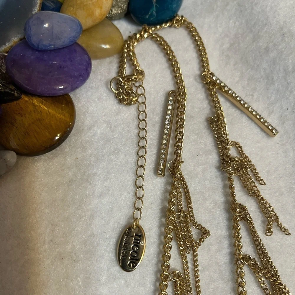 Nicole Miller Long Fringe Rhinestone Bar Necklace
